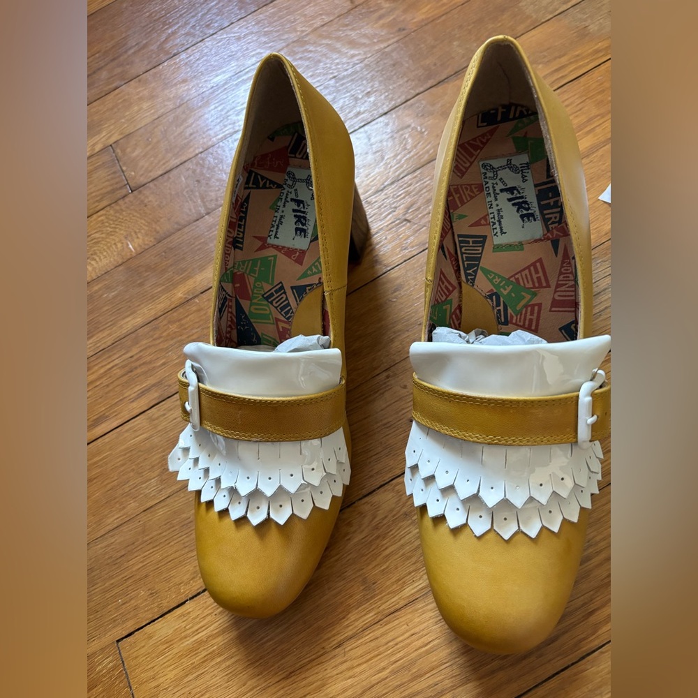 Miss L Fire Stylish Gold and White Women's Block Heel Shoes Size 41 - Picture 7 of 11